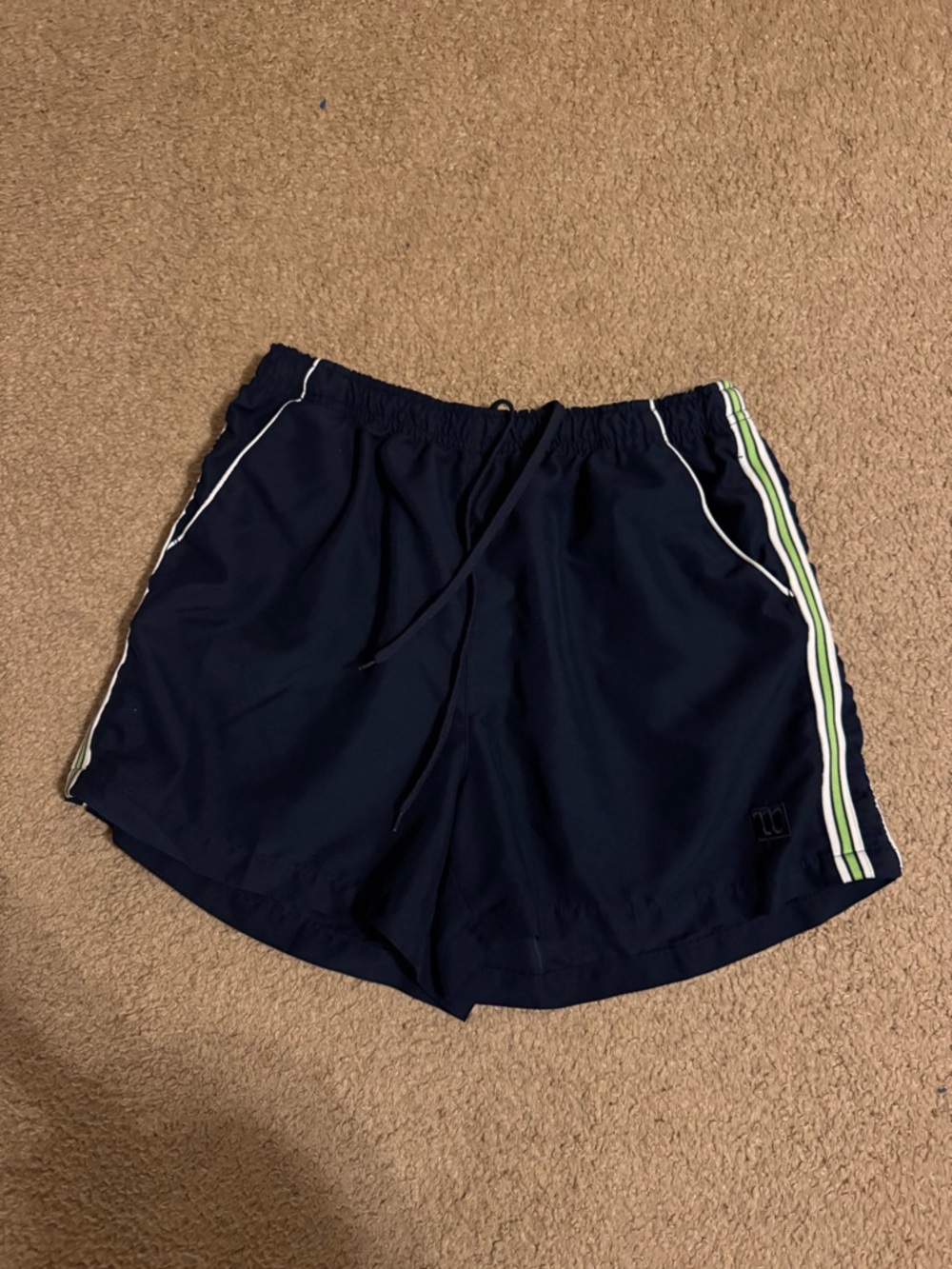 Wilson Navy Athletic Shorts with Green & White Side Stripes
